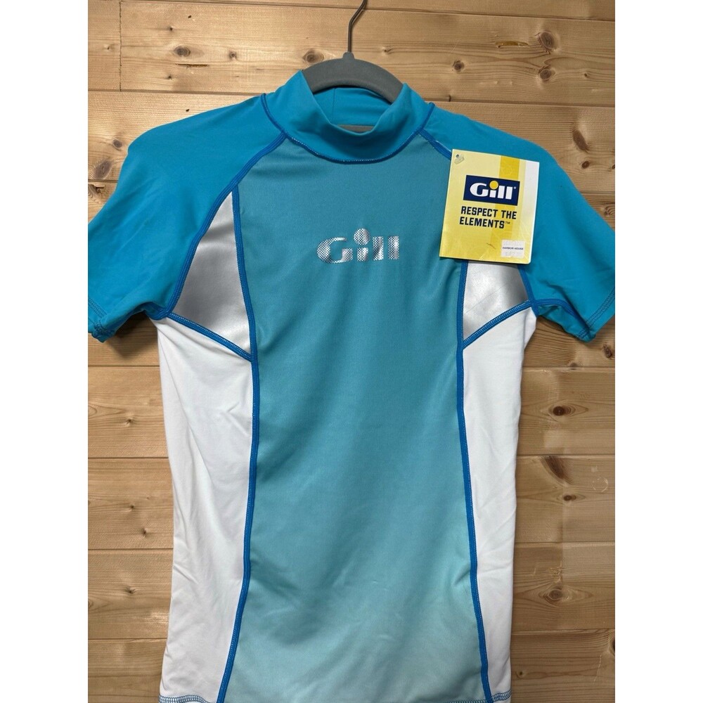 Gill Short Sleeve Rash Guard Swim Top Blue/White Size 6 Nylon Elastane